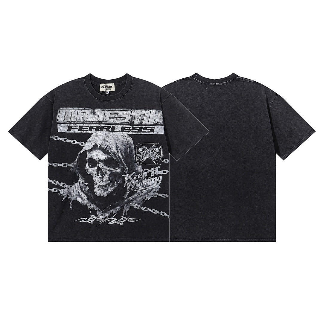 MAJESTIK Death Chain Garment Dyed Print Crop Tee