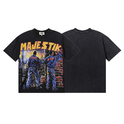 MAJESTIK Treet Artist Garment Dyed Print Crop Tee
