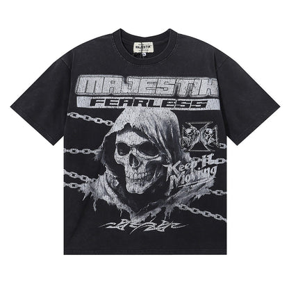 MAJESTIK Death Chain Garment Dyed Print Crop Tee