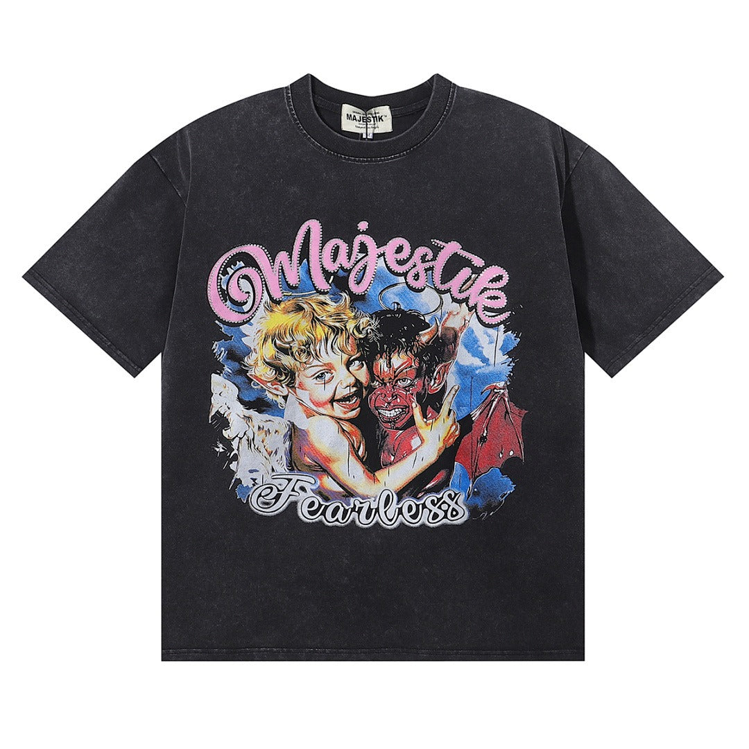 MAJESTIK We Are Friend Garment Dyed Print Crop Tee