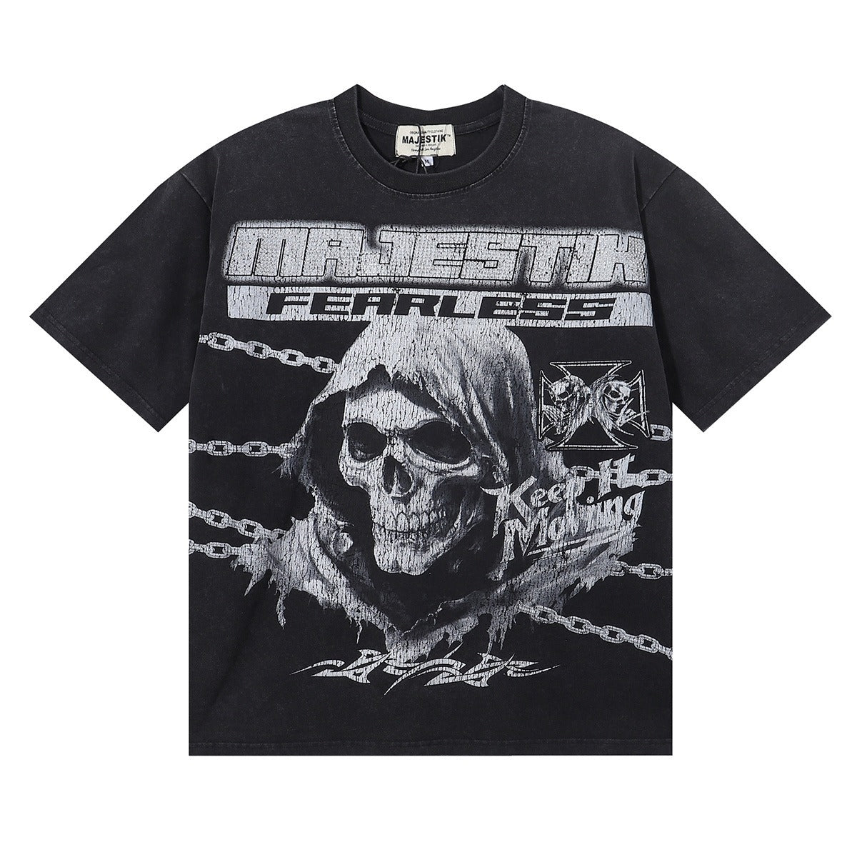 MAJESTIK Death Chain Garment Dyed Print Crop Tee