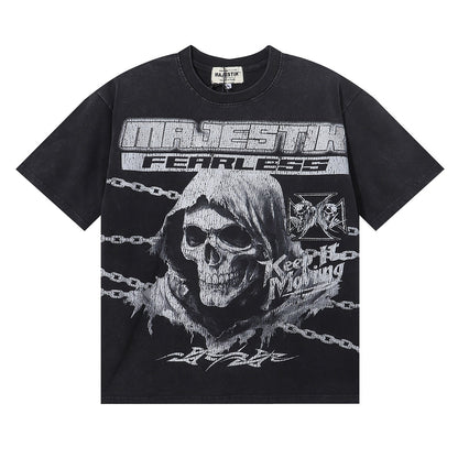 MAJESTIK Death Chain Garment Dyed Print Crop Tee