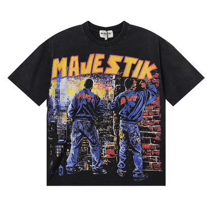 MAJESTIK Treet Artist Garment Dyed Print Crop Tee