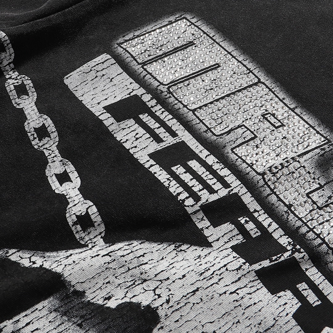 MAJESTIK Death Chain Garment Dyed Print Crop Tee