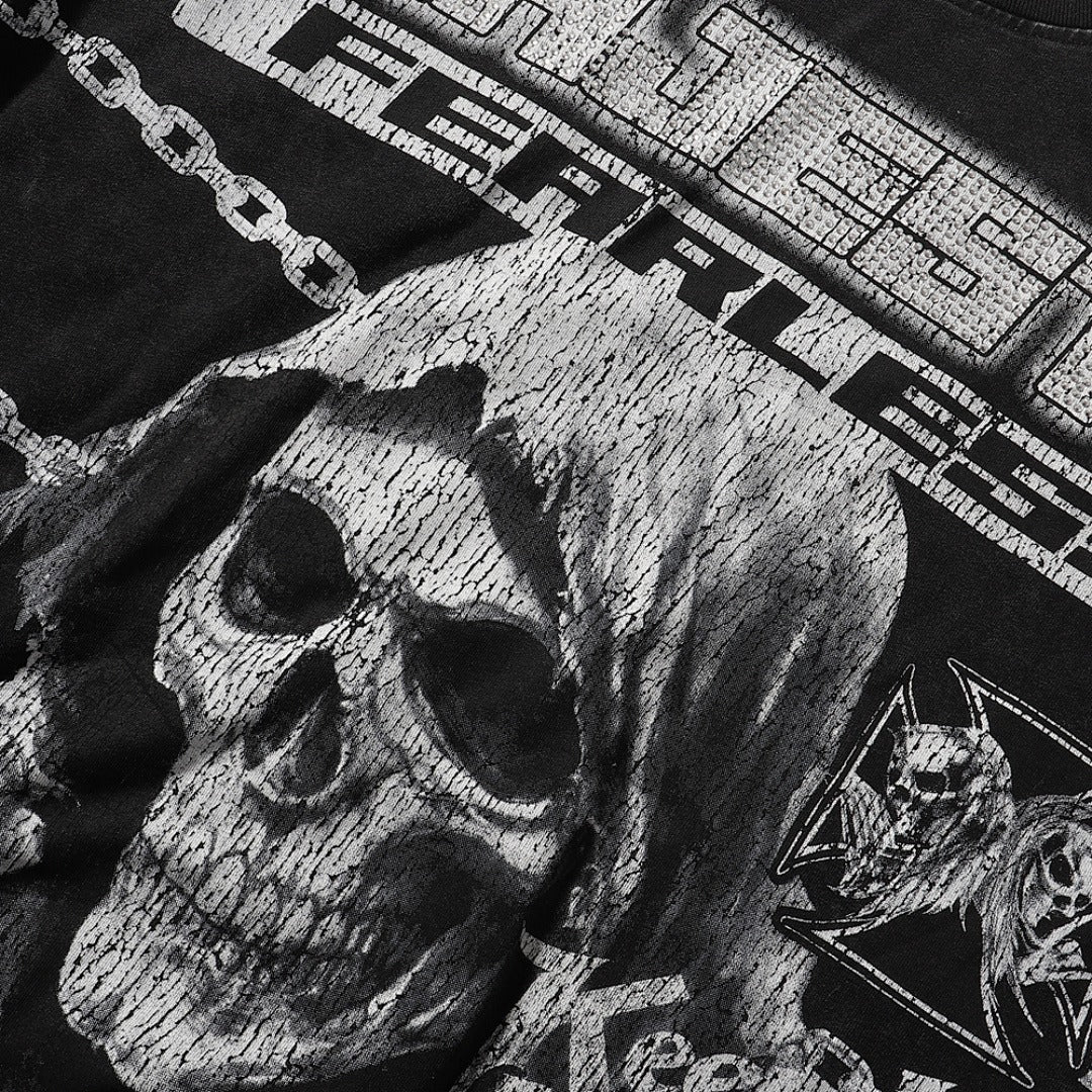 MAJESTIK Death Chain Garment Dyed Print Crop Tee