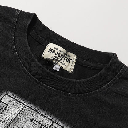 MAJESTIK Death Chain Garment Dyed Print Crop Tee