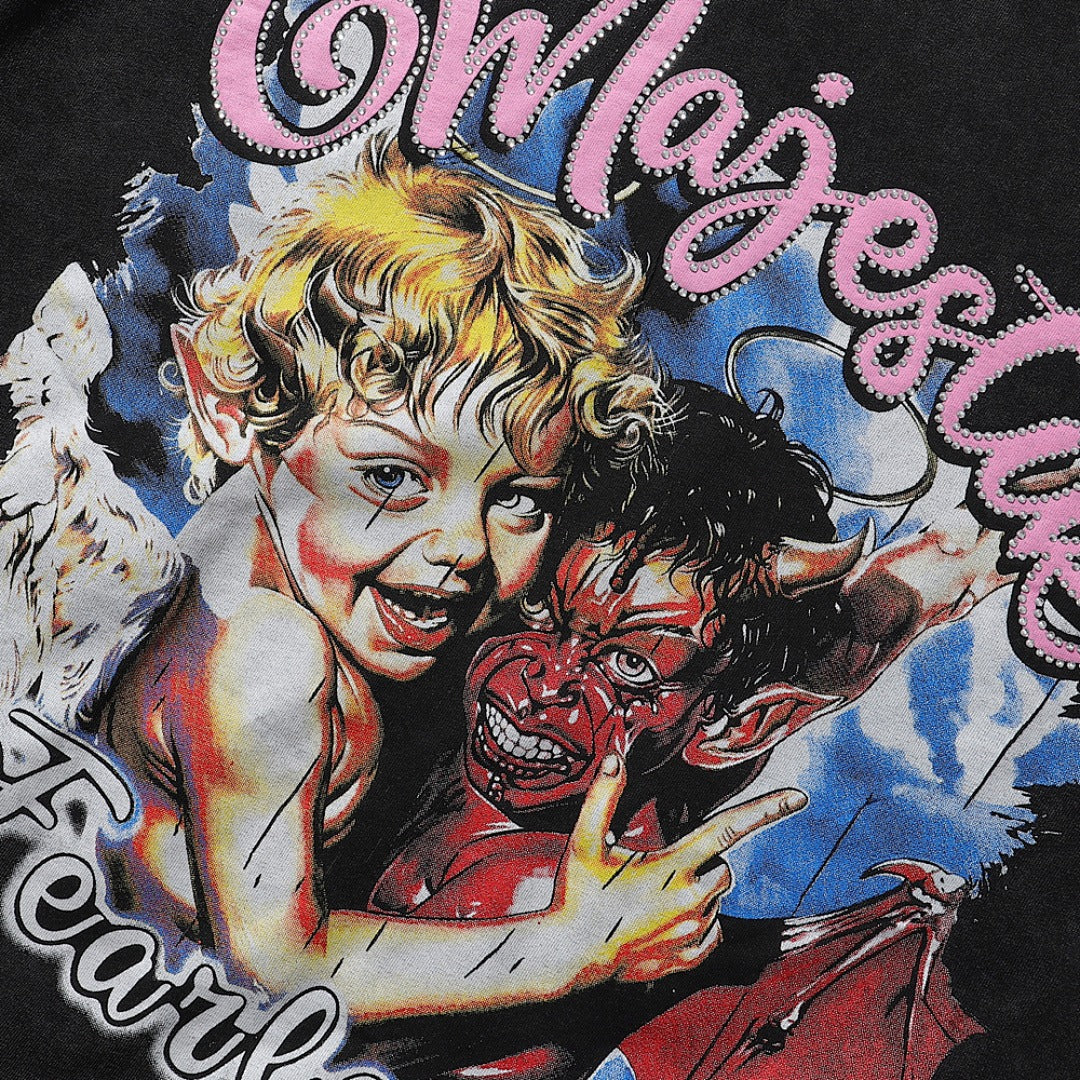 MAJESTIK We Are Friend Garment Dyed Print Crop Tee
