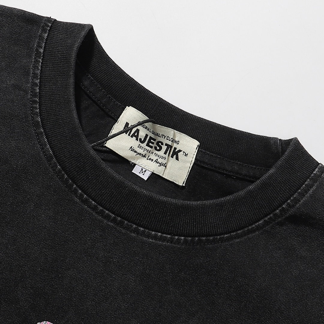 MAJESTIK We Are Friend Garment Dyed Print Crop Tee