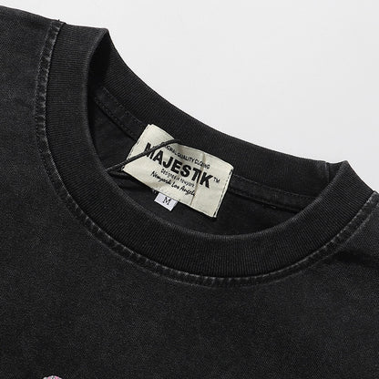 MAJESTIK We Are Friend Garment Dyed Print Crop Tee