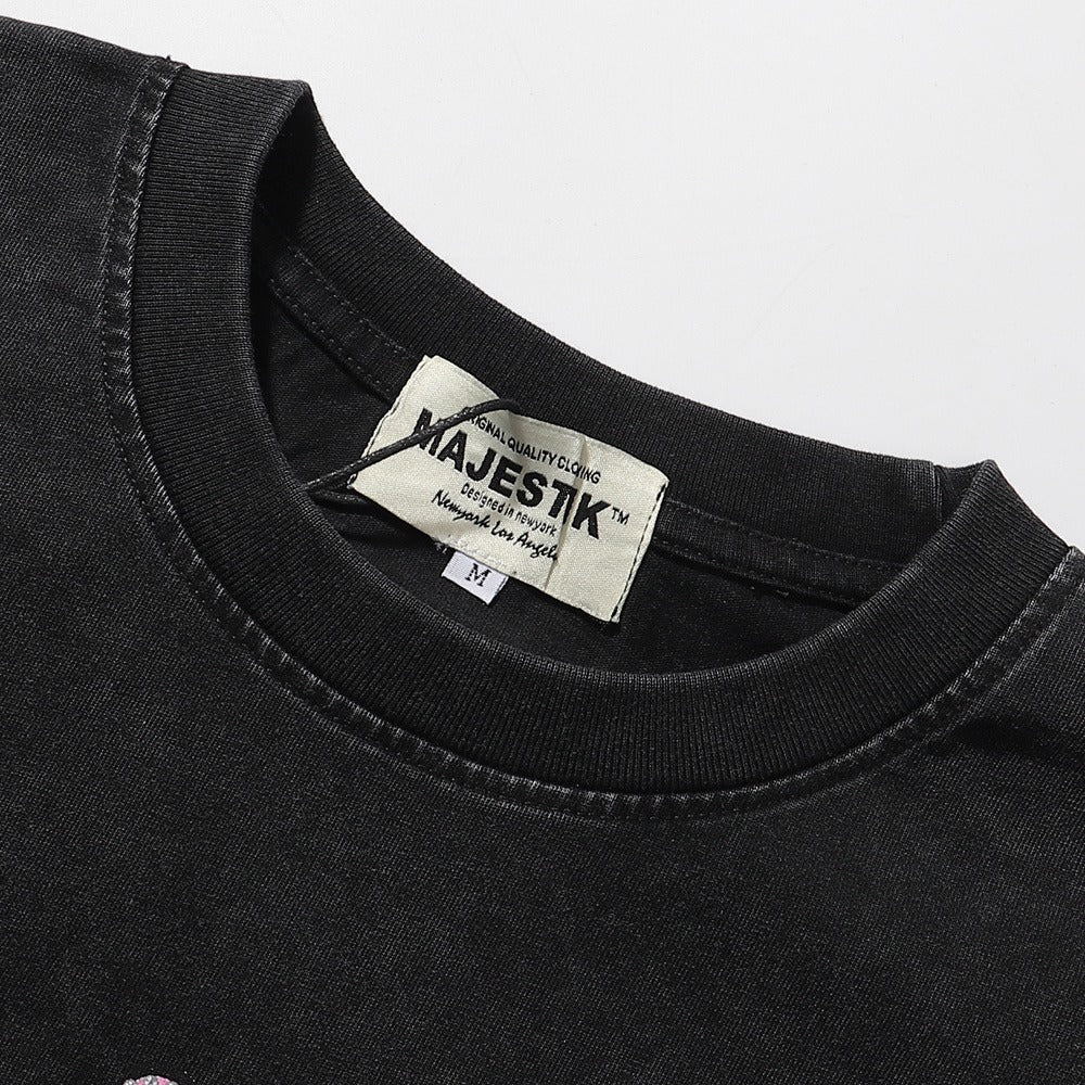 MAJESTIK We Are Friend Garment Dyed Print Crop Tee