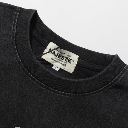 MAJESTIK We Are Friend Garment Dyed Print Crop Tee
