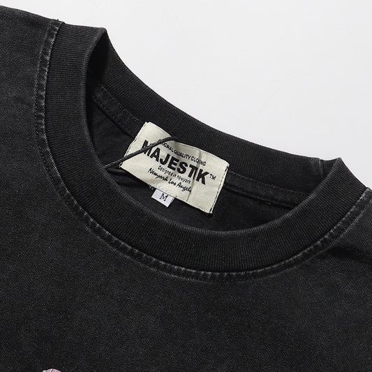 MAJESTIK We Are Friend Garment Dyed Print Crop Tee