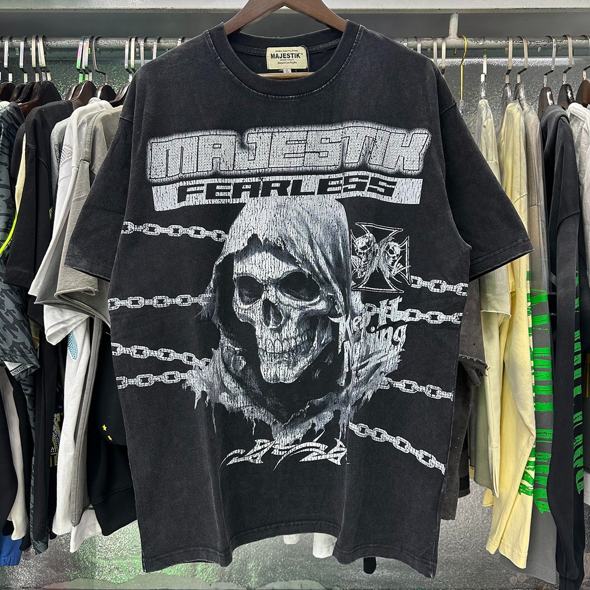 MAJESTIK Death Chain Garment Dyed Print Crop Tee