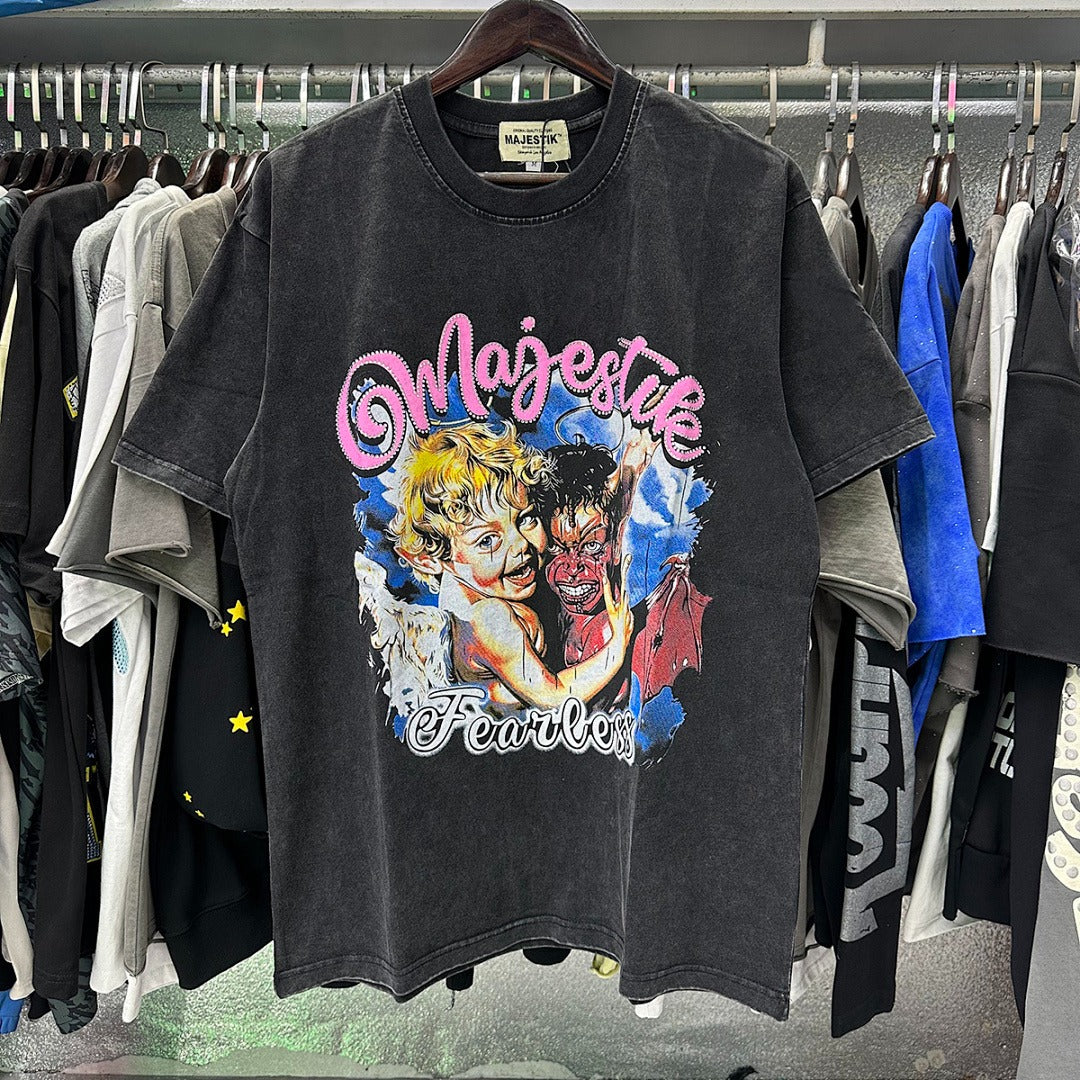 MAJESTIK We Are Friend Garment Dyed Print Crop Tee