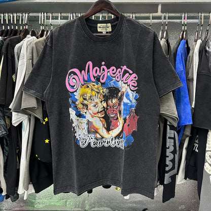 MAJESTIK We Are Friend Garment Dyed Print Crop Tee
