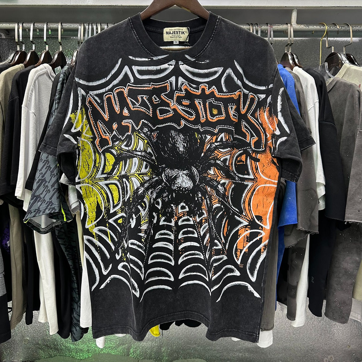 MAJESTIK Tarantula Garment Dyed Print Crop Tee