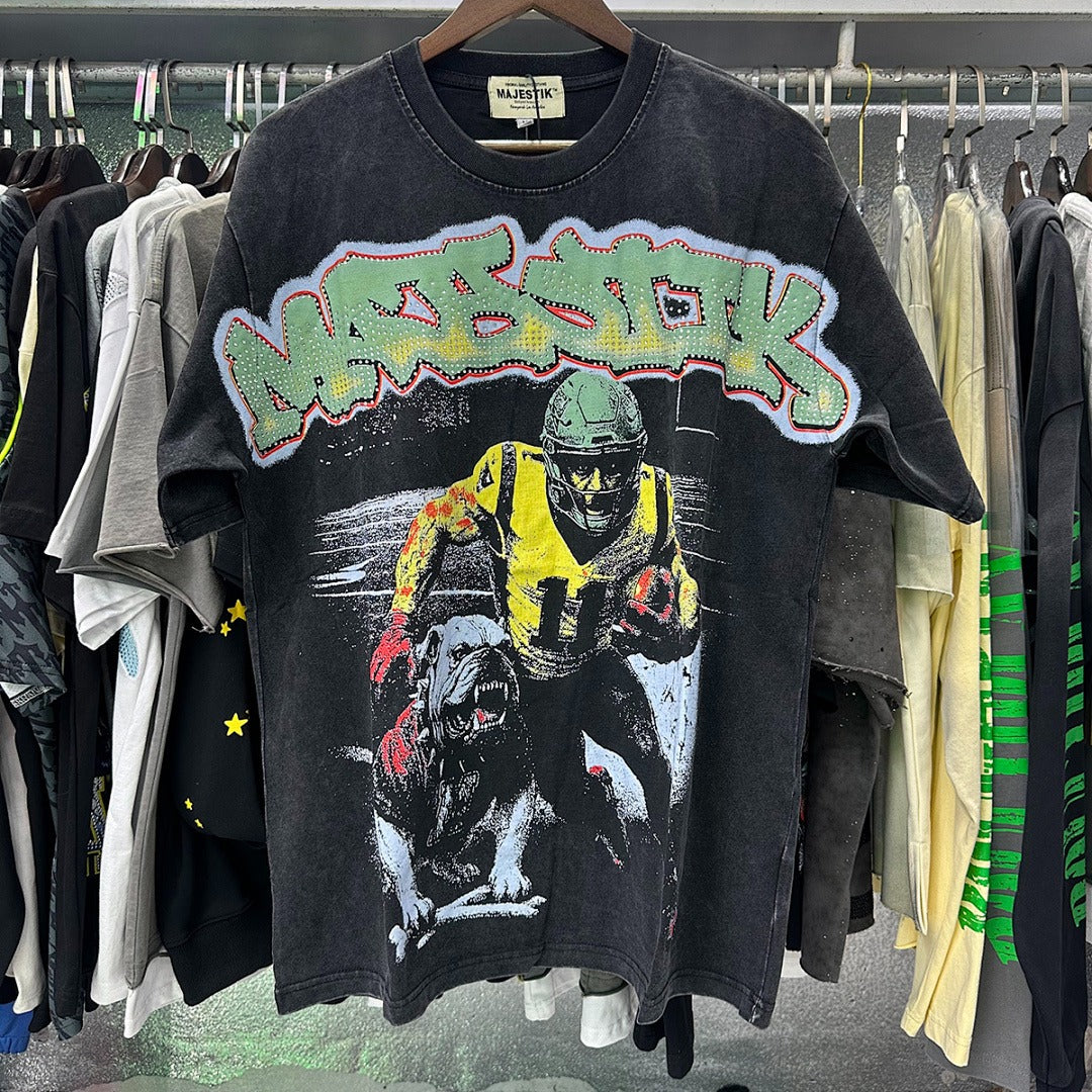 MAJESTIK Bulldog Football Graphic Crop Tee